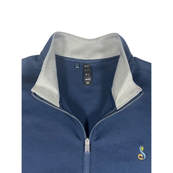 Adidas Golf Mens Pullover Navy Blue 1/4 Zip Long Sleeve Athletic Sweatshirt Top - Picture 3 of 3